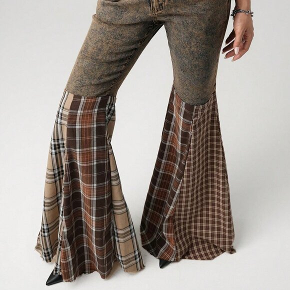 Multicolor Casual Women's Boho Hippie Bell Bottom Jeans - Picture 6 of 6